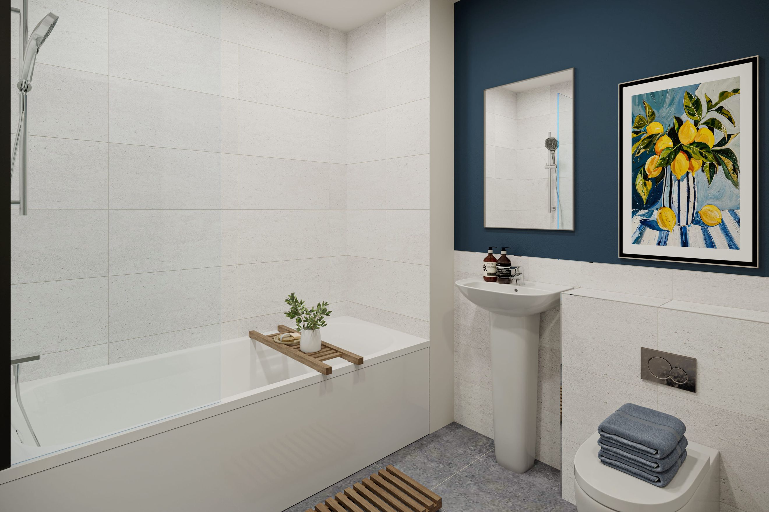 A bathroom with a bathtub, sink, and toilet.