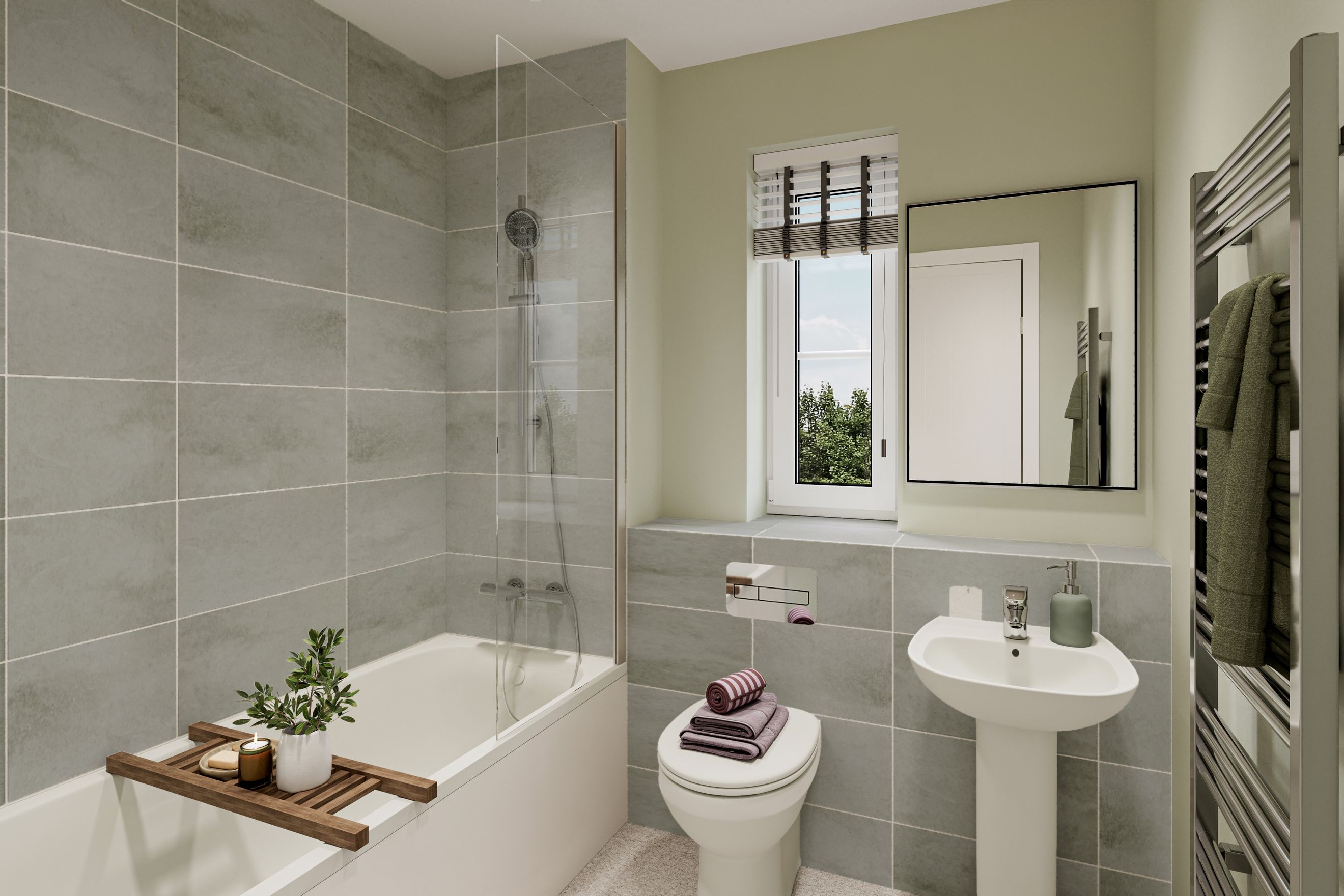 A bathroom with a bathtub, shower, toilet, and sink.
