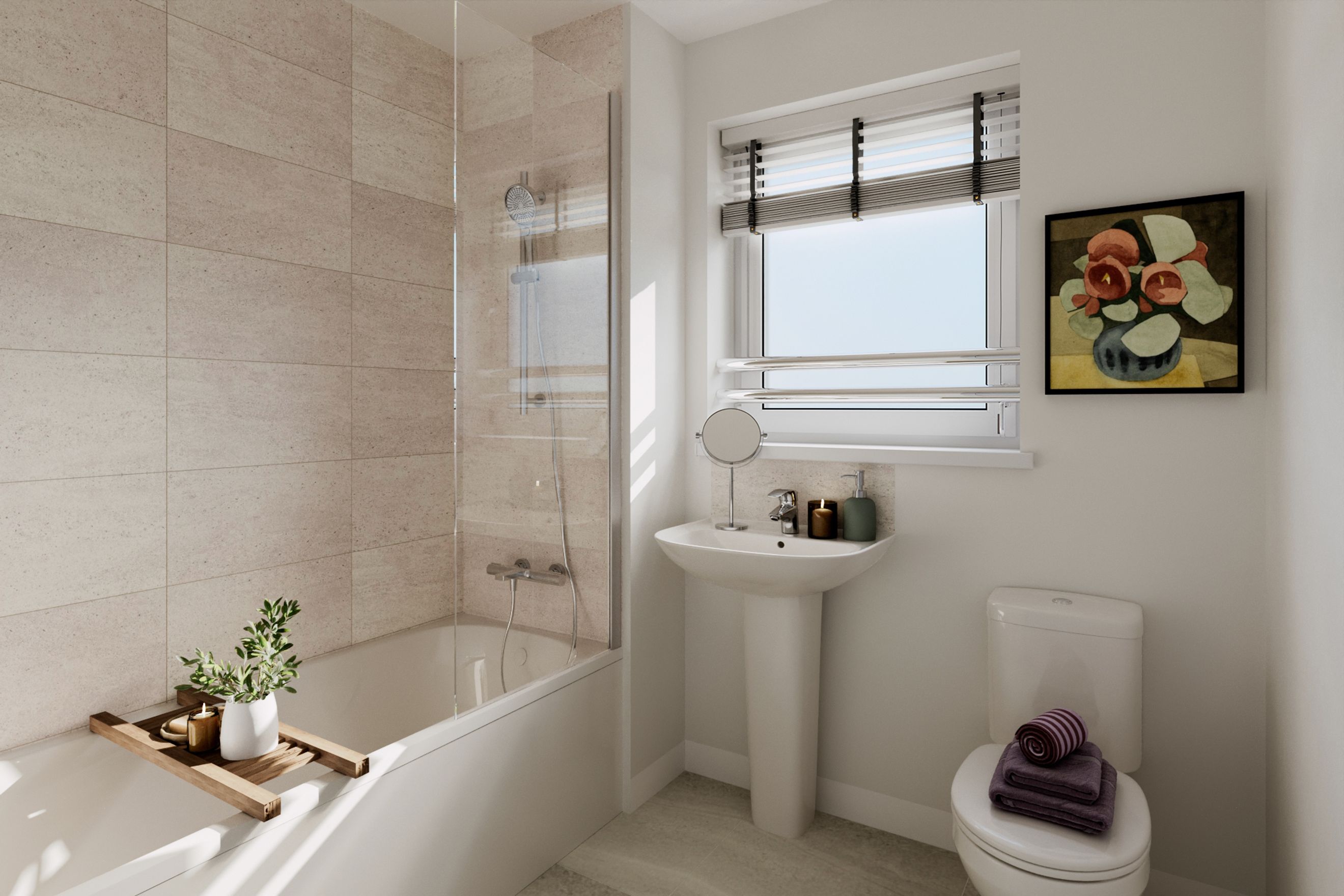 A bathroom with a bathtub, sink, and toilet.