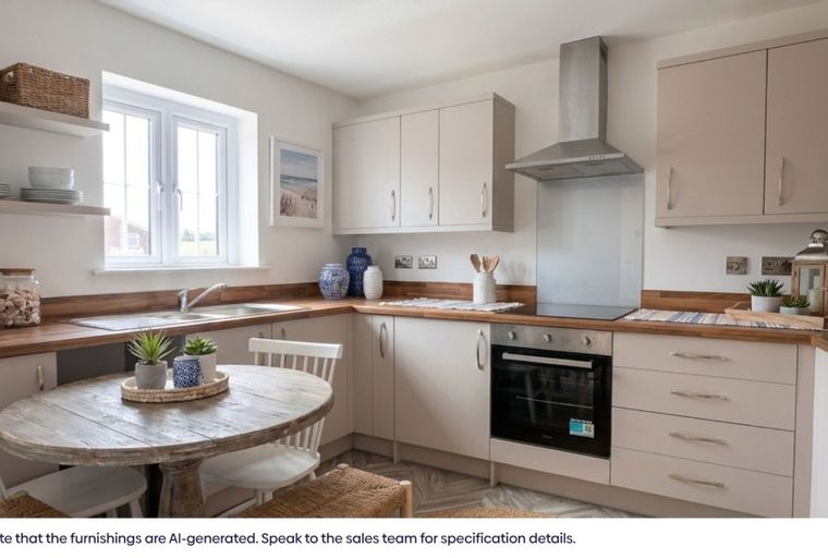 A kitchen with cabinets, a sink, a window, and a dining table.