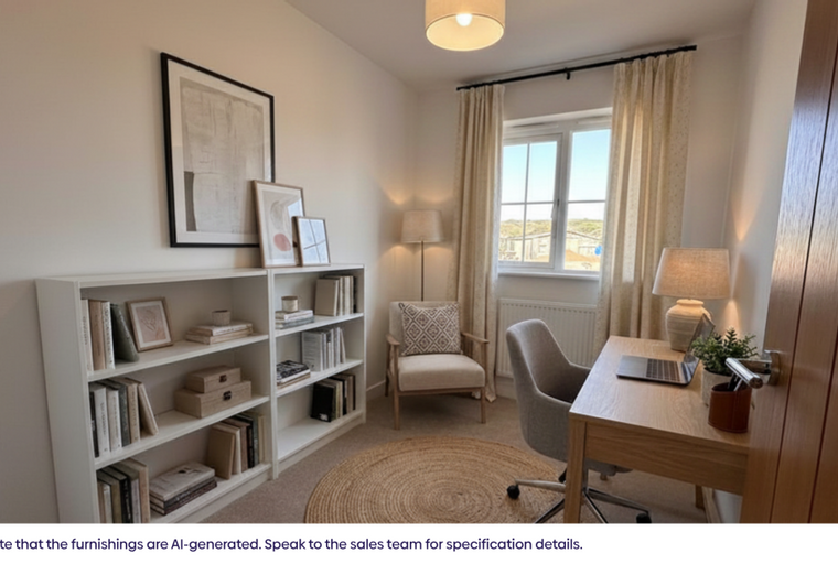 A home office with a bookshelf, desk, chair, and window.
