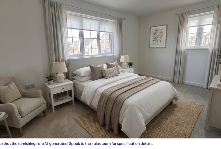 A bedroom with a bed, nightstands, an armchair, and a dresser.