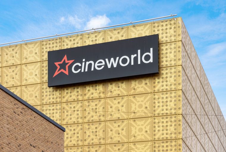 A building with a Cineworld sign on a patterned facade.