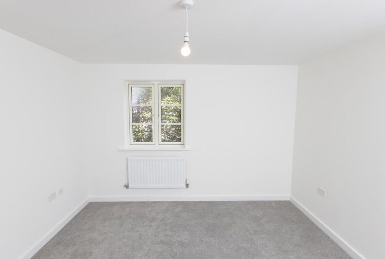 A room with a window, radiator, carpet, and a light fixture.