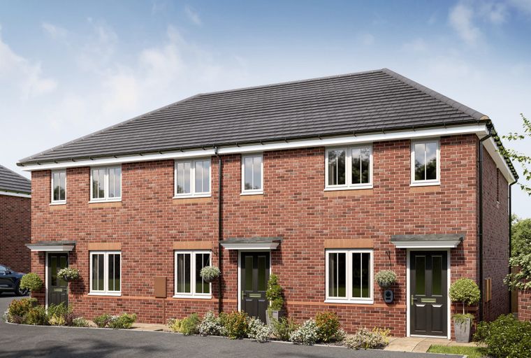 A red brick semi-detached house with multiple windows and a dark front door.