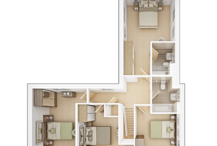 A floor plan of a multi-level home with three bedrooms and multiple bathrooms.