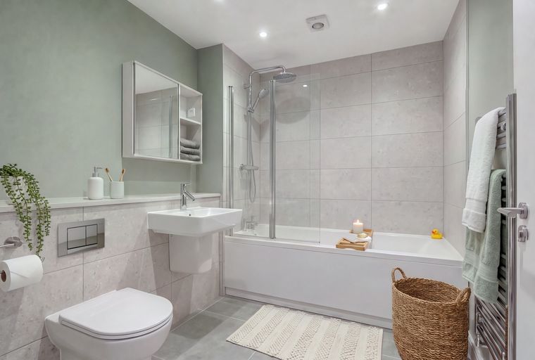 A bathroom with a toilet, sink, bathtub, and shower.