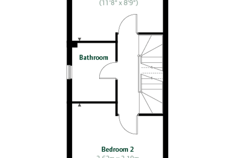 A floor plan showing two bedrooms and a bathroom.