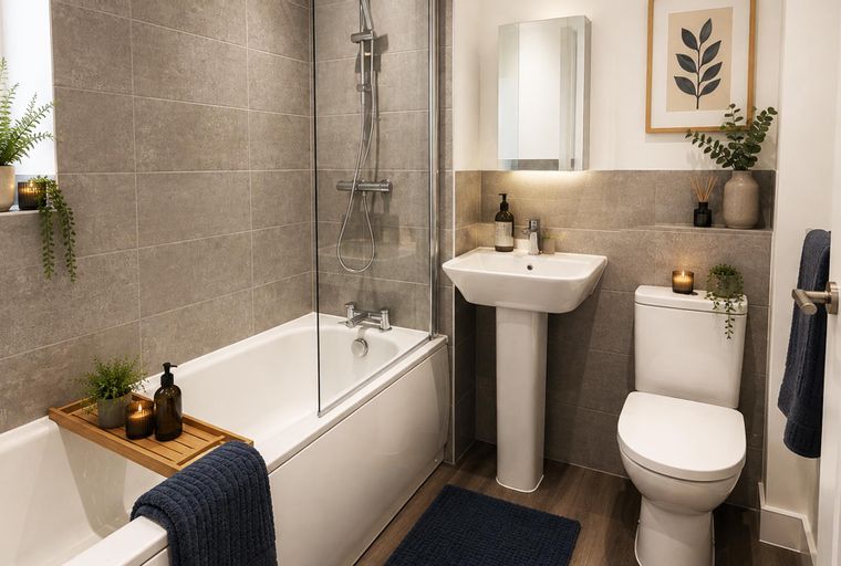 A bathroom with a bathtub, sink, and toilet.