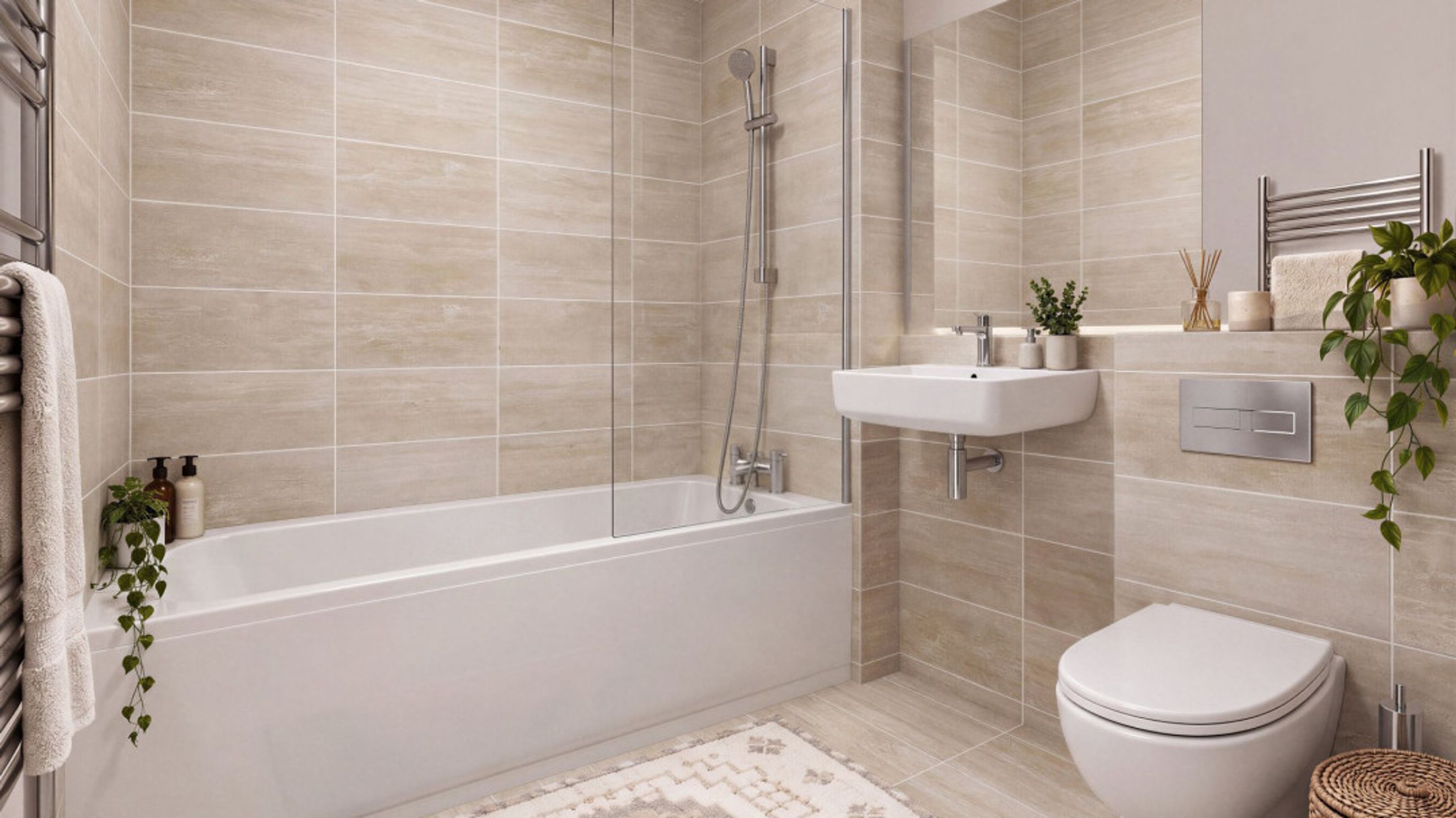 A bathroom with a bathtub, sink, and toilet.