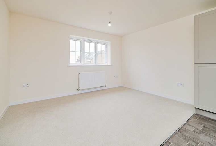A room with a window, radiator, carpet, and cabinet.