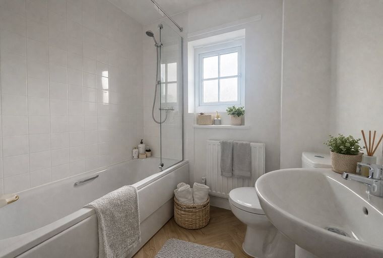 A bathroom with a bathtub, shower, toilet, and sink.