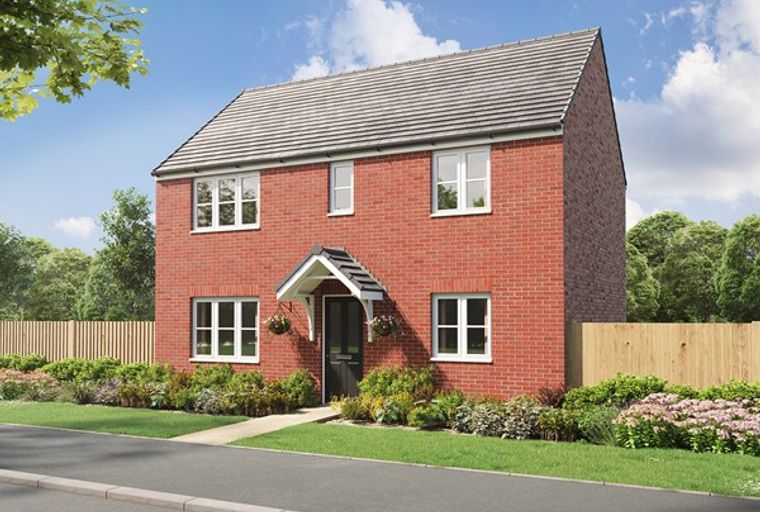A red brick house with white-framed windows and a garden.