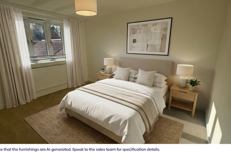 A bedroom with a bed, bedside tables, and a window.